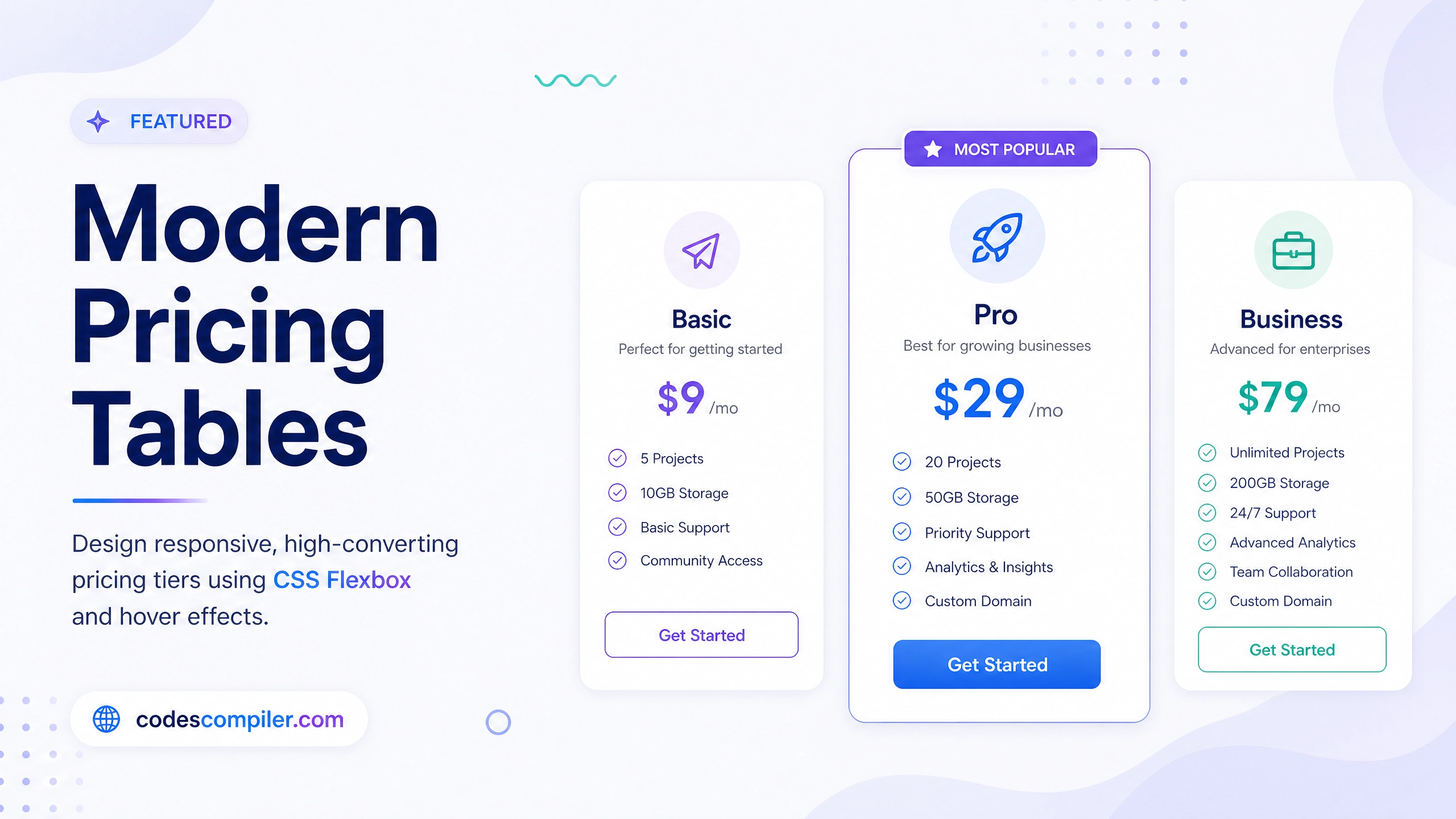 Modern Pricing Table Cards using CSS Flexbox
