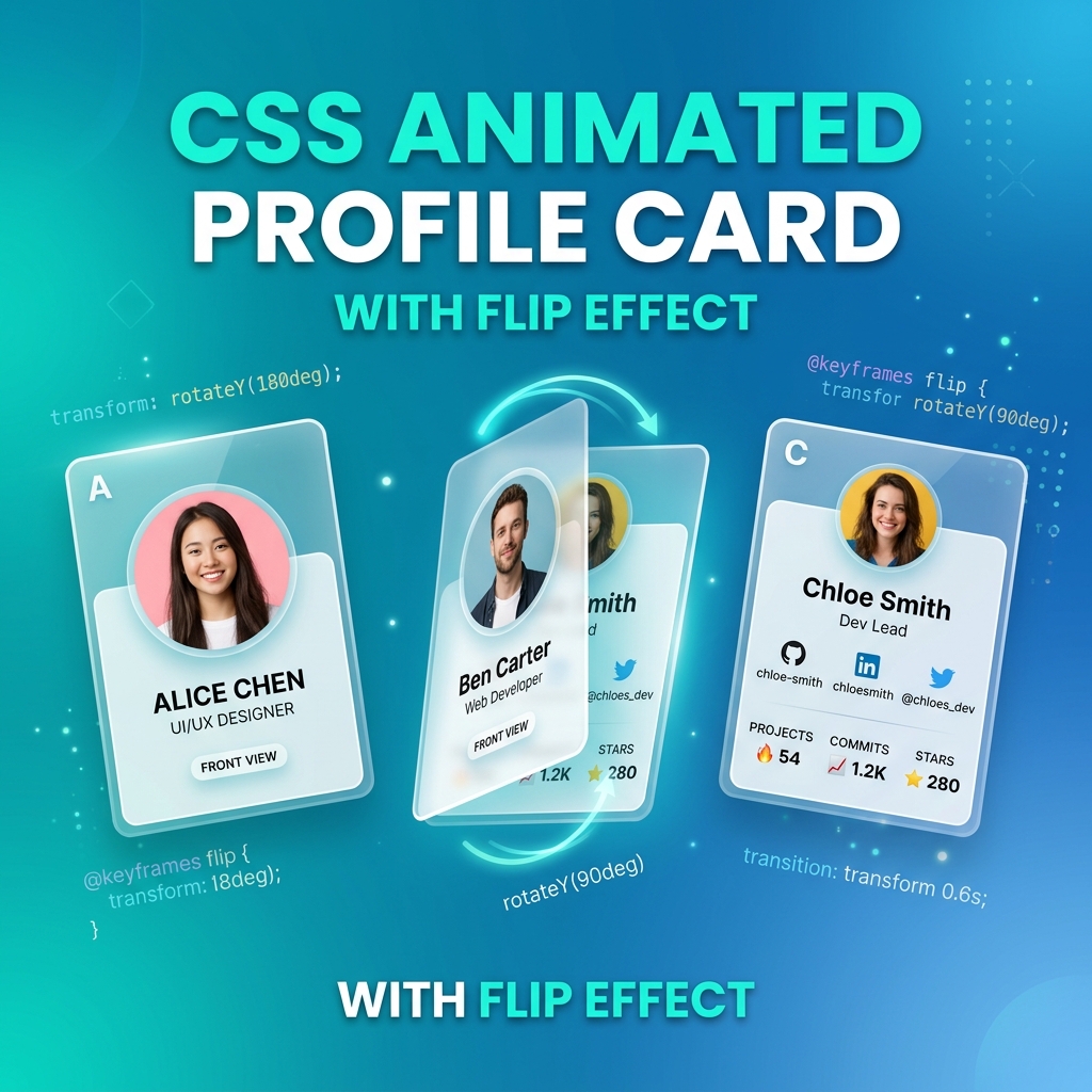 CSS Animated Profile Card with 3D Flip Effect