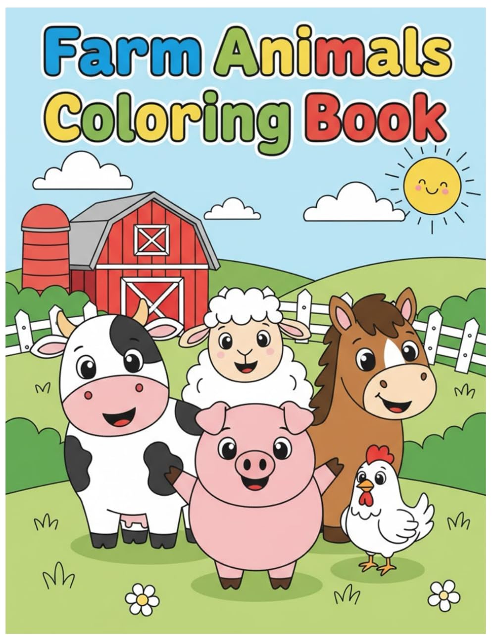 Farm Animals Kids Coloring Book: Fun & Easy Coloring Pages for Children | 50 Cute Farm Animal Designs for Toddlers & Kids Ages 3–8 | Fun Learning Activity Book Cover